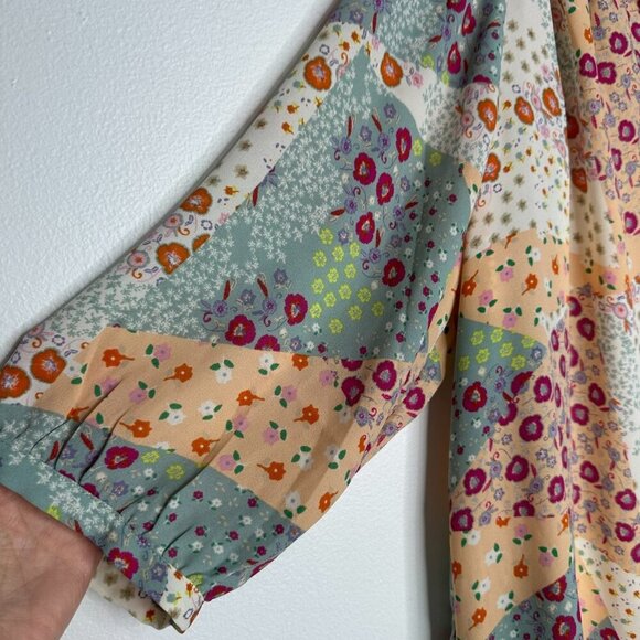 Rose & Olive Peasant Blouse Size 1X Floral Patchwork Print Cottagecore - Picture 3 of 8